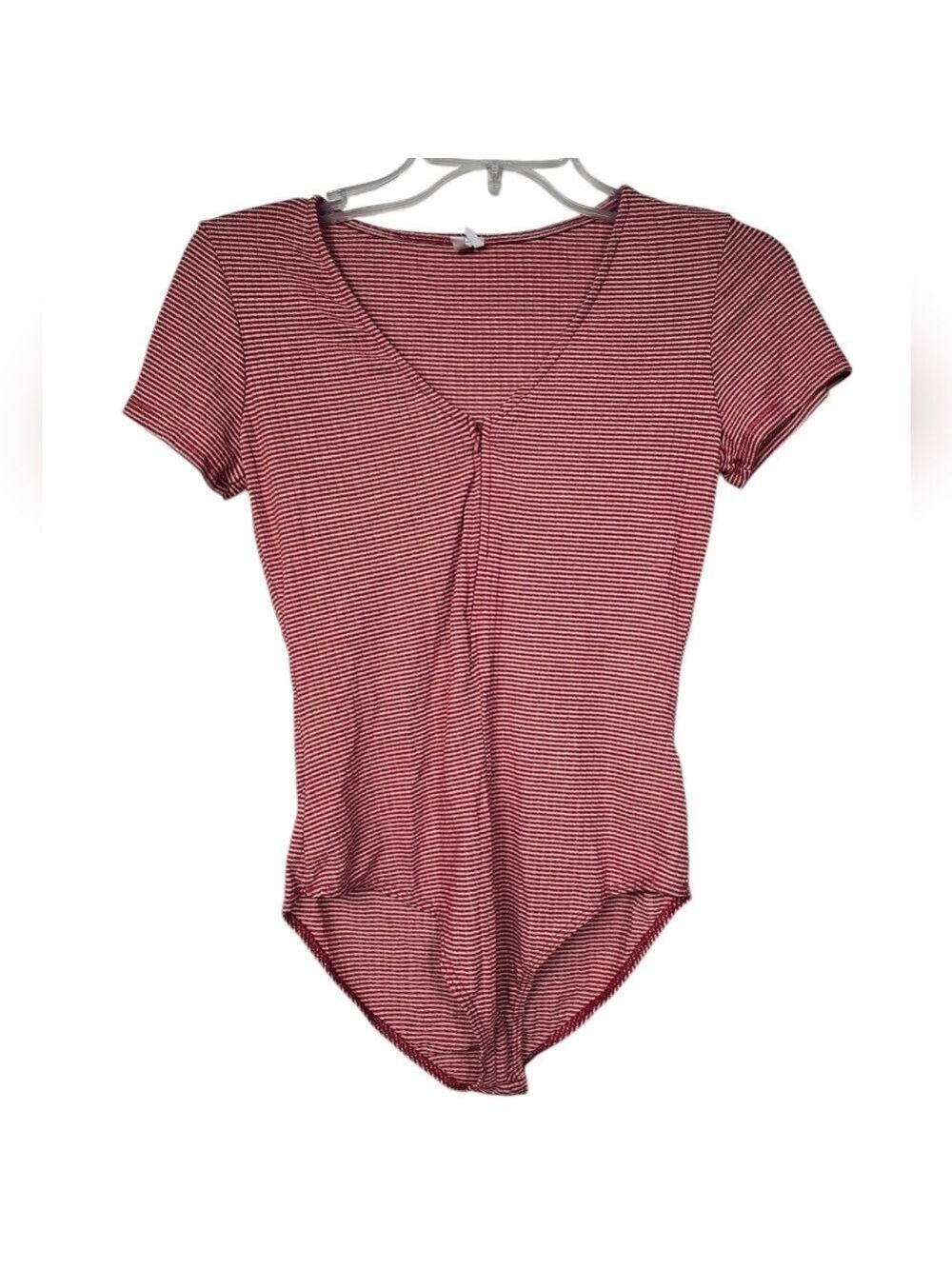 Urban Outfitters Out From Under Red White Striped Zip Short Sleeves Bodysuit S